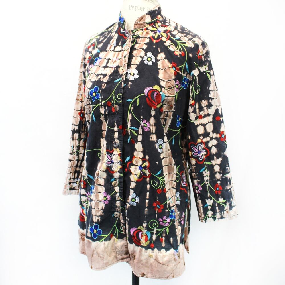 Citron Santa Monica Vintage Art to Wear Blouse Embroidered Flower Cotton M